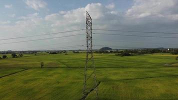 Drone view ascending electric pylon video