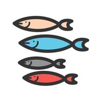 icono de línea llena de peces pequeños vector