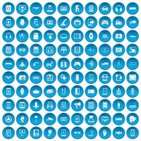 100 iconos de ajuste conjunto azul vector