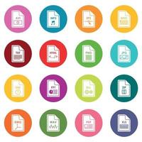 iconos de formato de archivo conjunto de muchos colores vector