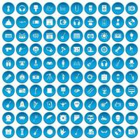 100 show business icons set blue vector