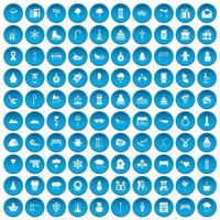 100 iconos de vacaciones de invierno conjunto azul vector