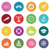 Nautical icons set colorful circles vector