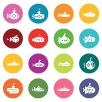 conjunto de iconos submarinos vector de círculos coloridos
