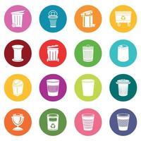 vector de círculos coloridos de iconos de bote de basura