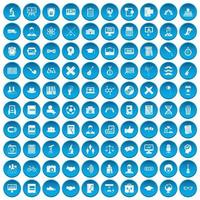 100 iconos de estudiante conjunto azul vector
