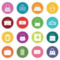 Bag baggage suitcase icons many colors set vector