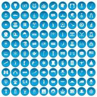 100 top hat icons set blue vector