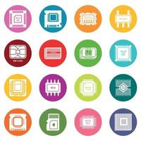 Computer chips icons set colorful circles vector