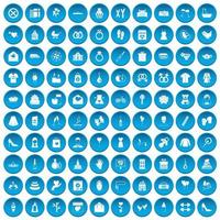 100 woman happy icons set blue vector