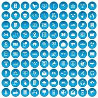 100 iconos de comunicación conjunto azul vector