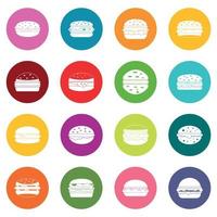 Burger icons many colors set vector