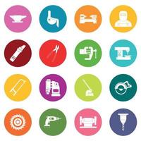 Metal working icons many colors set vector