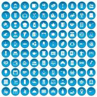 100 iconos de utensilios de cocina conjunto azul vector