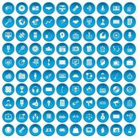 100 iconos de medios en azul vector