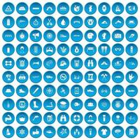 100 iconos de rafting en azul vector