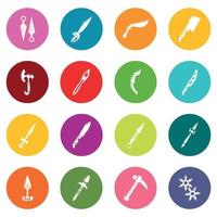 Steel arms items icons set colorful circles vector