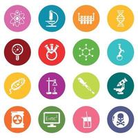 conjunto de iconos de laboratorio de química vector de círculos coloridos