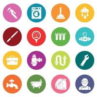 Plumber symbols icons set colorful circles vector