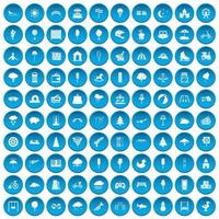 100 iconos de parque infantil conjunto azul vector