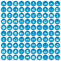 100 iconos de ocio conjunto azul vector