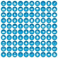 100 business strategy icons set blue vector