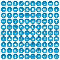 100 iconos de costura conjunto azul vector