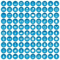 100 iconos de pantalla táctil conjunto azul vector