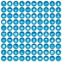 100 iconos de vacaciones nacionales en azul