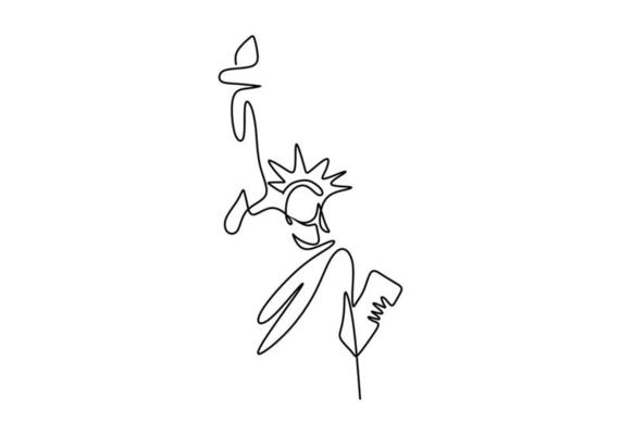 One continuous single line drawing of  liberty statue