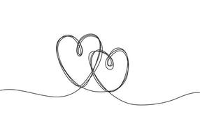 Continuous line drawing of love sign with two hearts embrace minimalism design scribble vector