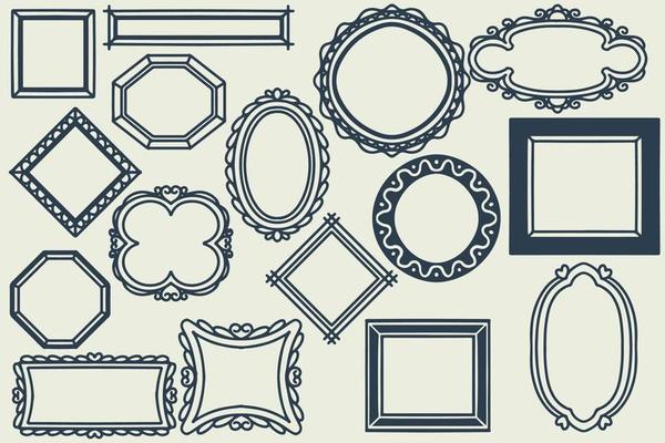 16 hand drawn frame decoration set. collection of doodle frames