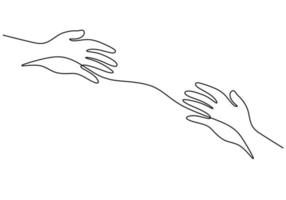 One continuous single line hand out to other hand for friendship day vector