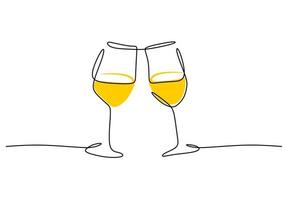 One continuous single line of drawn with Two glasses of wine cheering vector