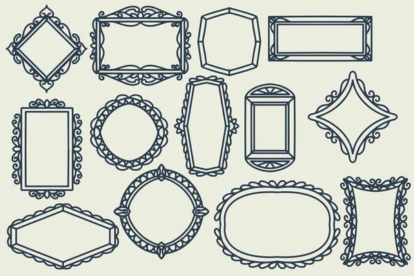 13 hand drawn frame decoration set. collection of doodle frames