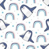 Cute penguin seamless pattern with nordic winter theme. vector