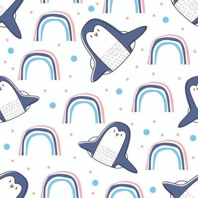 Cute penguin seamless pattern with nordic winter theme.