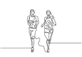 Continuous one line drawing of couple running minimalism. Sport theme vector illustration simplicity