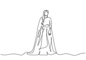 Continuous one line drawing of Indian woman with traditional dress. Vector woman with cultural theme