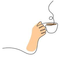 One continuous single line of hand drawn hand lifting bubbling coffee vector