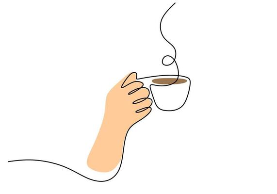 One continuous single line of hand drawn hand lifting bubbling coffee