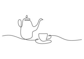 One continuous single line of hand drawn with cup of coffee and teapot vector