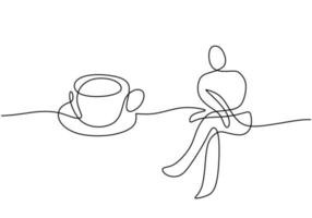 One continuous single line of relaxed people sitting drinking coffee vector