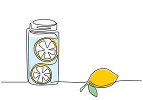 One continuous single line of hand drawn with lemon in big glass vector