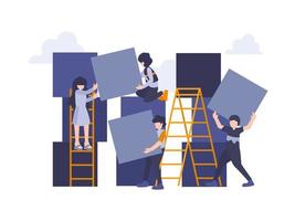 Teamwork business concept. Team metaphor. Vector illustration of People connecting the puzzle