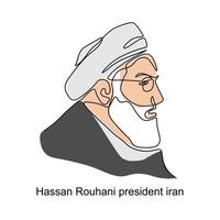 Continuous one line drawing of Hassan Rouhani Iran President vector