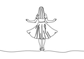 Continuous one line drawing of beauty girl with gown. Concept of woman self love vector