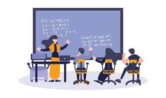 Vector illustration of teacher teach a lecture to student. Concept of math education, study, and learning. Flat digital illustration