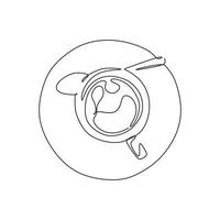 Continuous one line drawing of a cup of coffee with plate and spoon. Minimalism food and drink theme vector