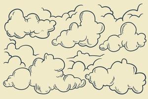 hand drawn natural decoration set with clouds in vintage retro style vector